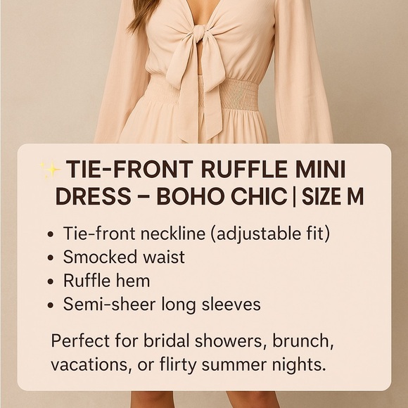 Tie-Front Ruffle Mini Dress – Boho Chic Size M - Picture 17 of 17